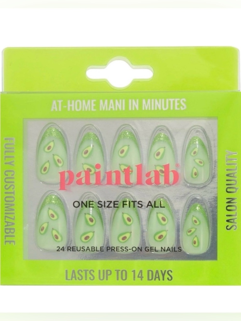 PaintLab Avocado Glitter Short Almond Shaped Press On Nails